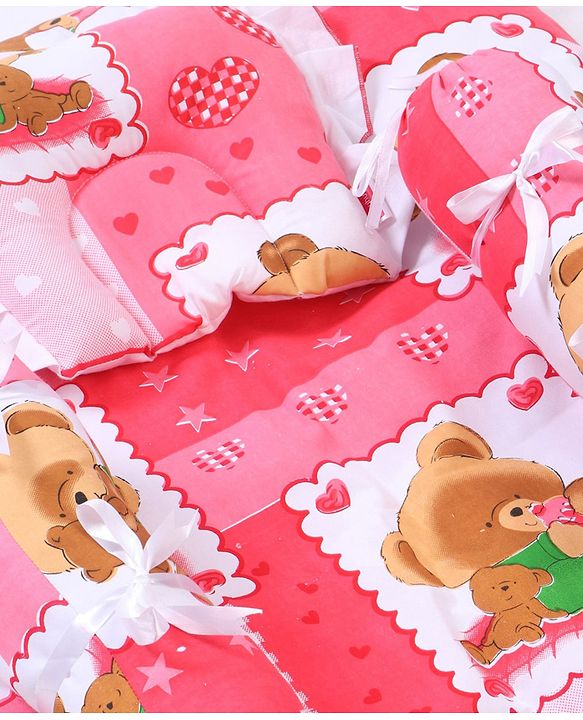 Babyhug Teddy Print Baby Bedding Set - Red
