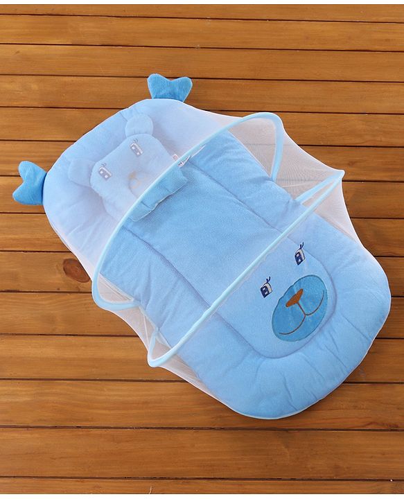 Babyhug Velvet Baby Bedding Set With Mosquito Net - Blue