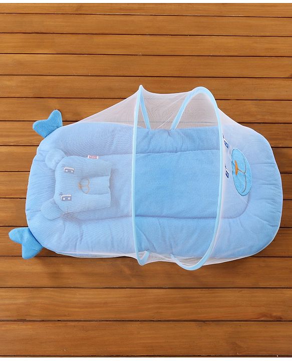Babyhug Velvet Baby Bedding Set With Mosquito Net - Blue
