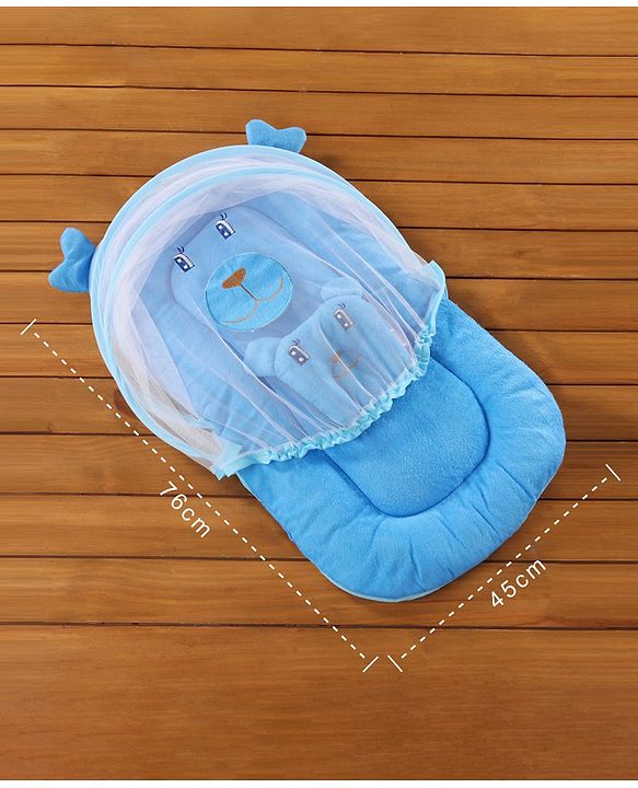 Babyhug Velvet Baby Bedding Set With Mosquito Net - Blue