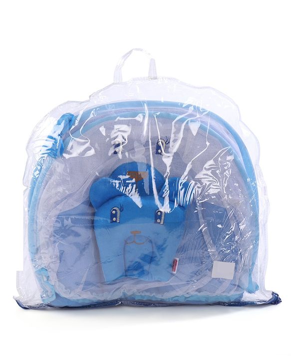 Babyhug Velvet Baby Bedding Set With Mosquito Net - Blue