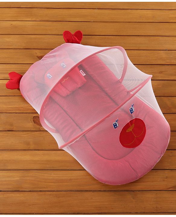 Babyhug Velvet Baby Bedding Set With Mosquito Net - Red