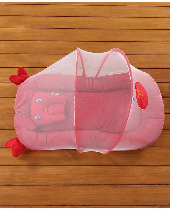 Babyhug Velvet Baby Bedding Set With Mosquito Net - Red