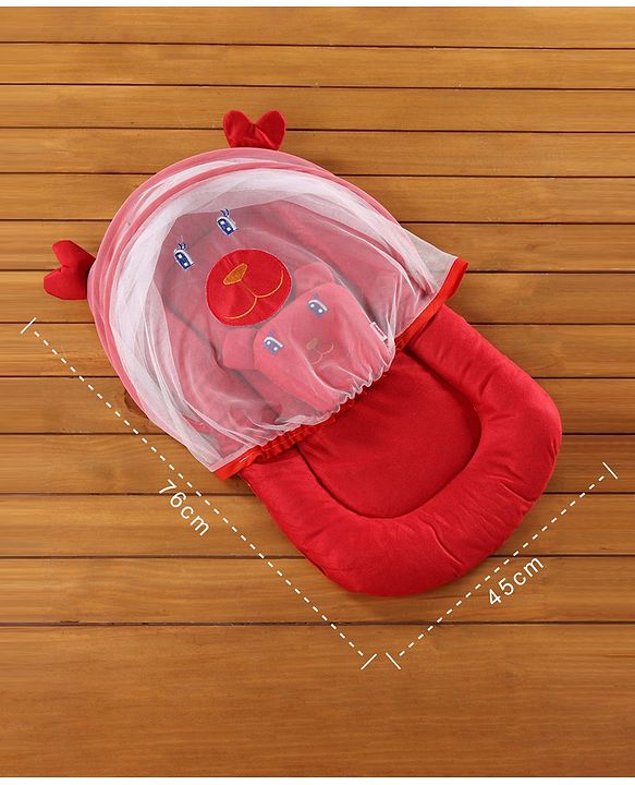 Babyhug Velvet Baby Bedding Set With Mosquito Net - Red