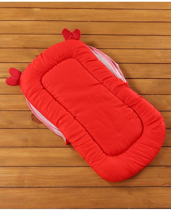 Babyhug Velvet Baby Bedding Set With Mosquito Net - Red