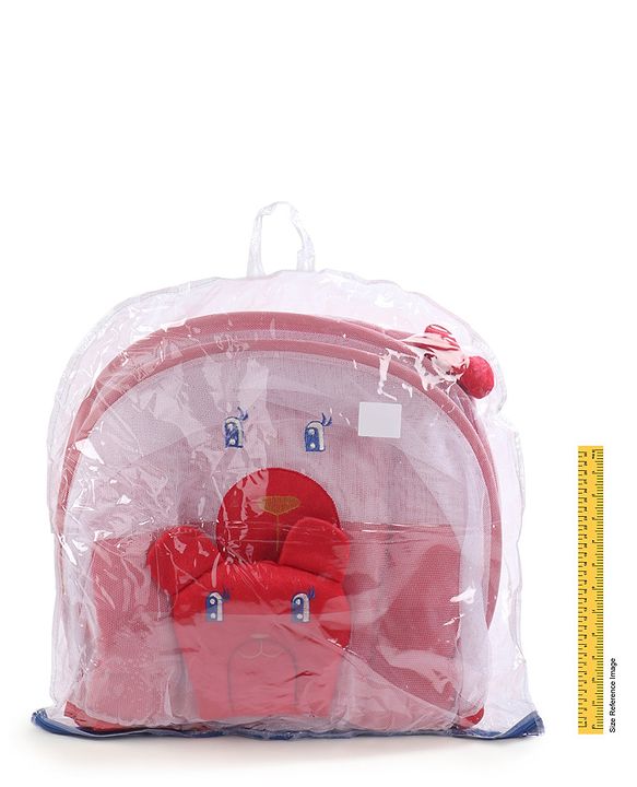 Babyhug Velvet Baby Bedding Set With Mosquito Net - Red