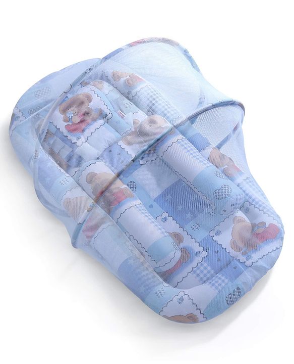 Babyhug Teddy Print Baby Jumbo Bedding Set With Mosquito Net - Blue
