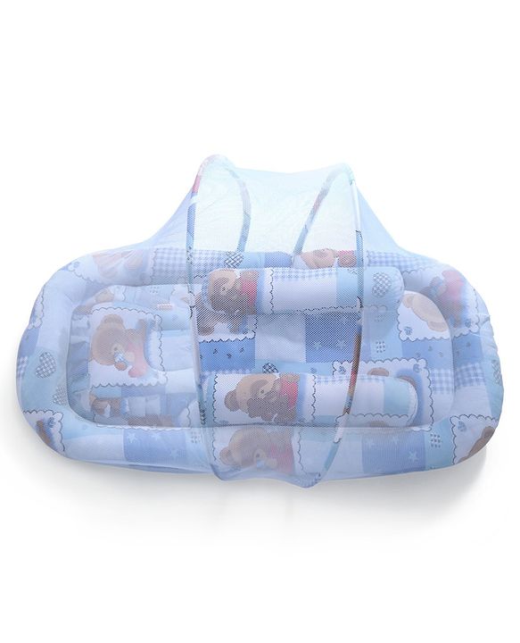 Babyhug Teddy Print Baby Jumbo Bedding Set With Mosquito Net - Blue