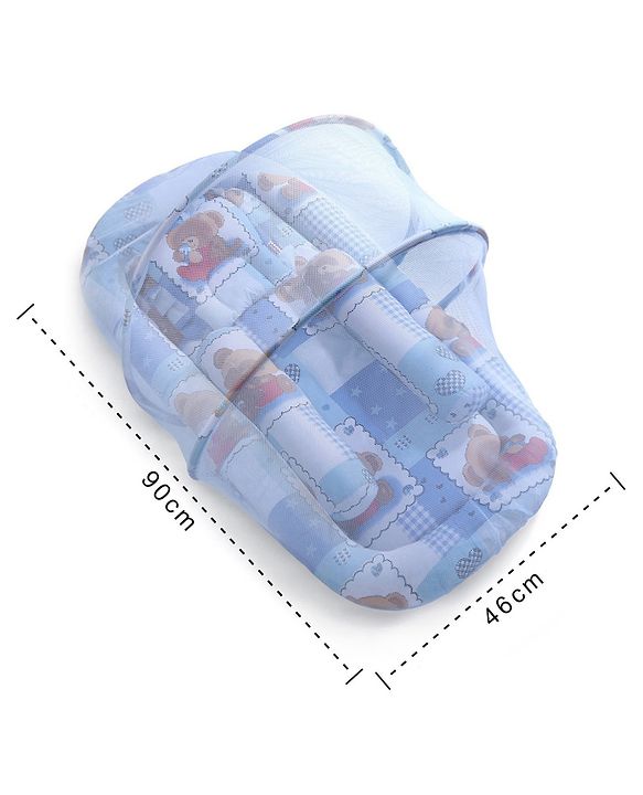 Babyhug Teddy Print Baby Jumbo Bedding Set With Mosquito Net - Blue