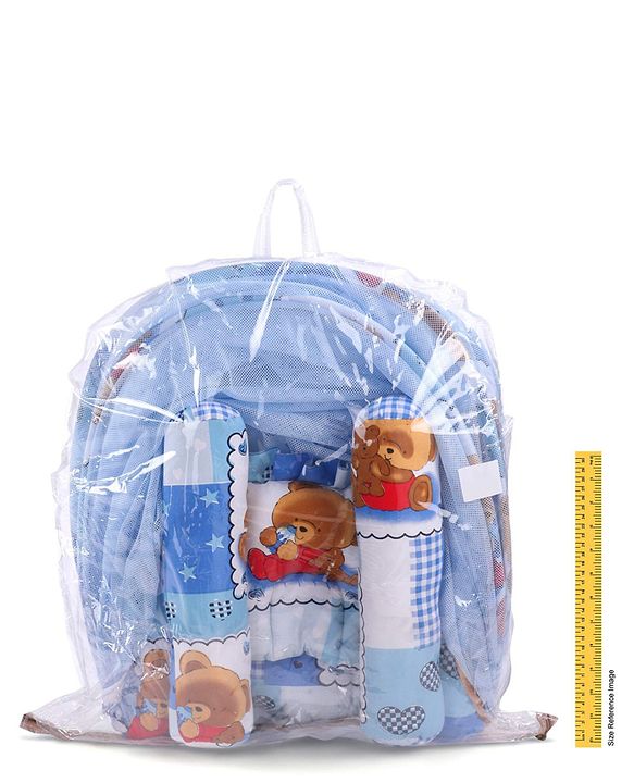 Babyhug Teddy Print Baby Jumbo Bedding Set With Mosquito Net - Blue