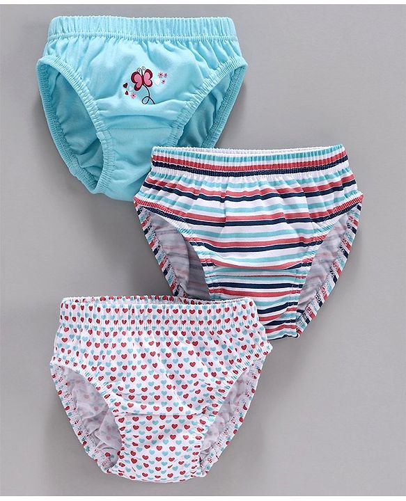 Babyhug 100% Cotton Printed Panties Pack of 3 - Blue