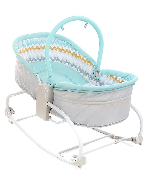 Babyhug Opal 3 in 1 Cosy Manual Rocker cum Sleeper with Mosquito Net - Blue (Without Toys)