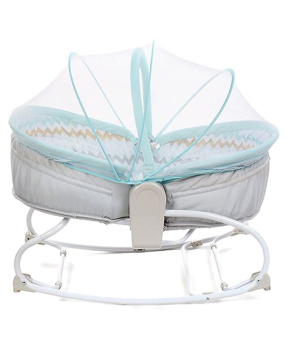 Babyhug Opal 3 in 1 Cosy Manual Rocker cum Sleeper with Mosquito Net - Blue (Without Toys)