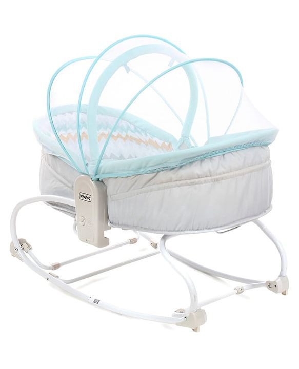 Babyhug Opal 3 in 1 Cosy Manual Rocker cum Sleeper with Mosquito Net - Blue (Without Toys)