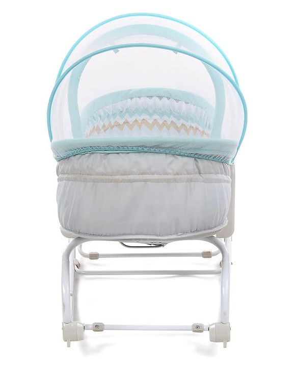 Babyhug Opal 3 in 1 Cosy Manual Rocker cum Sleeper with Mosquito Net - Blue (Without Toys)