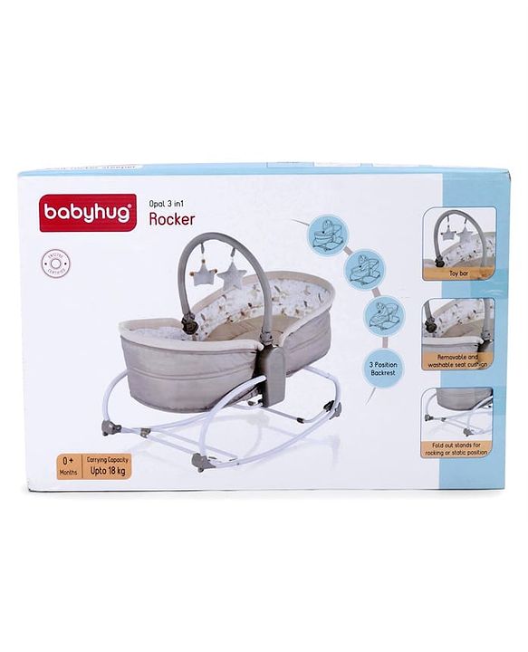 Babyhug Opal 3 in 1 Cosy Manual Rocker cum Sleeper with Mosquito Net - Blue (Without Toys)