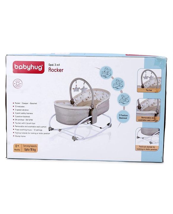Babyhug Opal 3 in 1 Cosy Manual Rocker cum Sleeper with Mosquito Net - Blue (Without Toys)