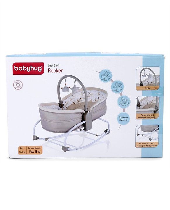 Babyhug Opal 3 in 1 Cosy Manual Rocker cum Sleeper with Mosquito Net - Blue (Without Toys)