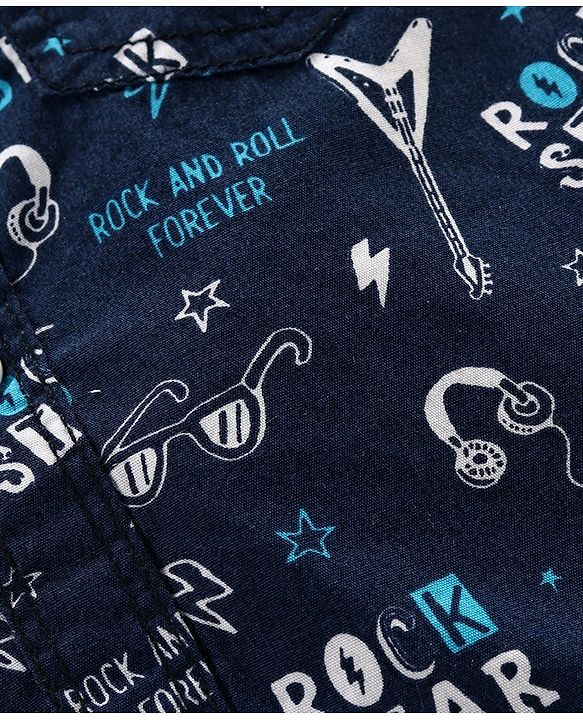 Babyhug Full Sleeves Shirt Rockstar Print - Navy Blue
