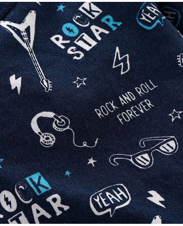 Babyhug Full Sleeves Shirt Rockstar Print - Navy Blue
