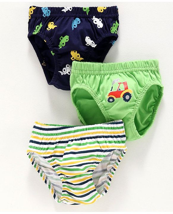Babyhug 100% Cotton Briefs Car Print Pack of 3 - Green Blue