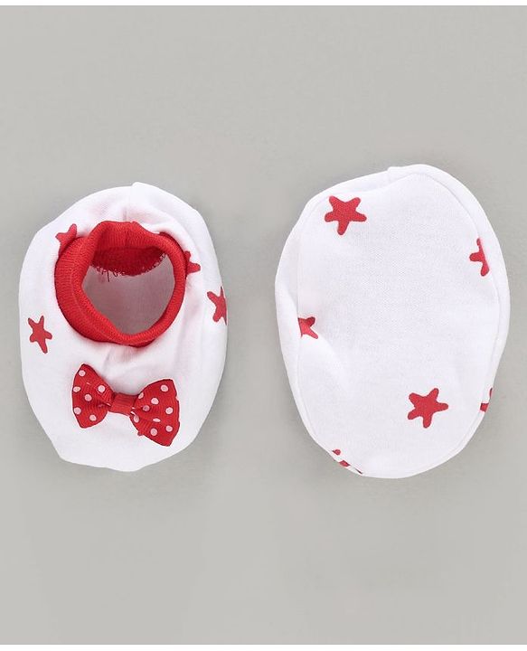 Babyhug 100% Booties Star Print - White Red