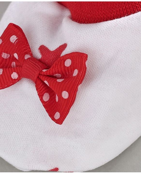 Babyhug 100% Booties Star Print - White Red
