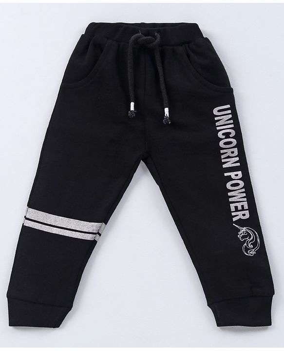 Babyhug 100% Cotton Full Length Solid Dyed Without Stretch Lounge Pant - Black