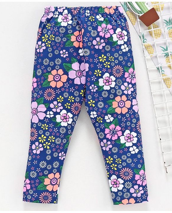 Babyhug Full Length Leggings Floral Print - Blue
