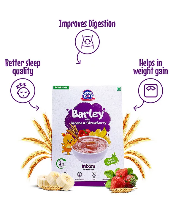Bebe Burp Organic Barley Banana Strawberry Porridge Mix for Babies