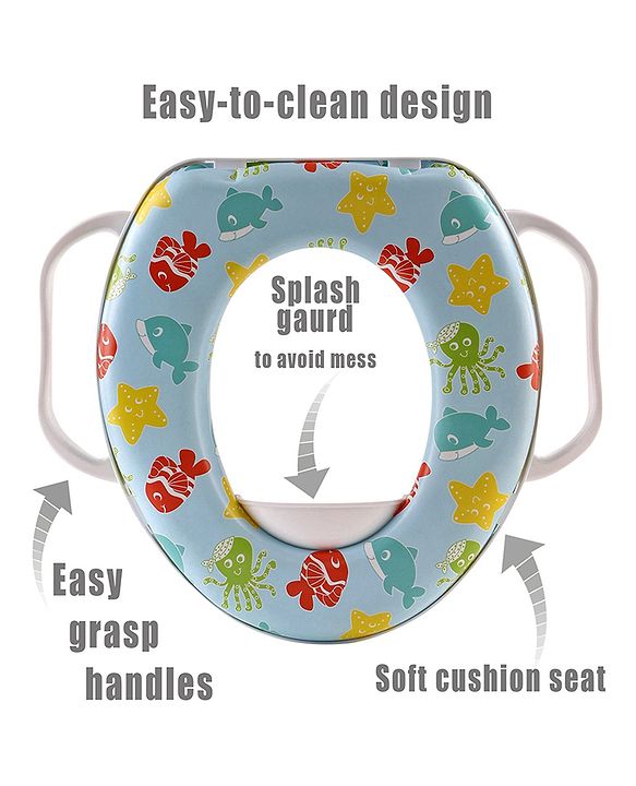 Babyhug Soft Potty Seat With Handle Fish Print- Light Blue