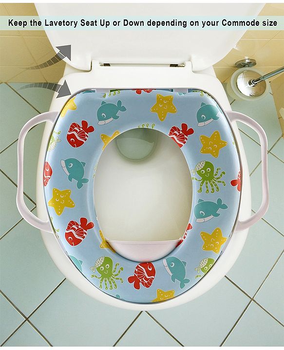 Babyhug Soft Potty Seat With Handle Fish Print- Light Blue