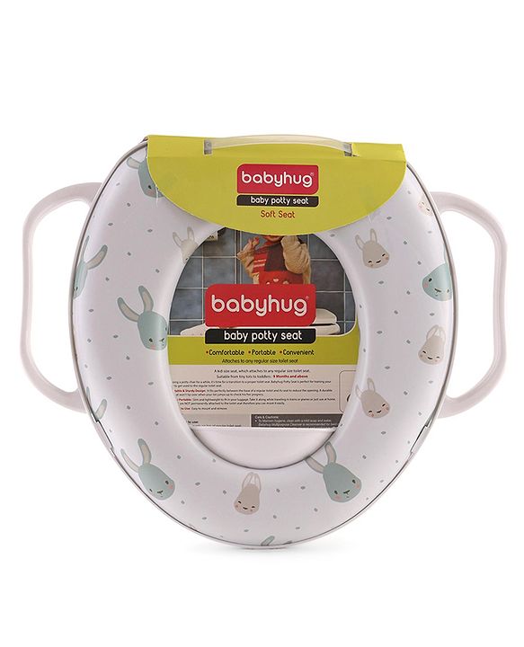 Babyhug Soft Potty Seat With Handle Rabbit Print - Light Grey