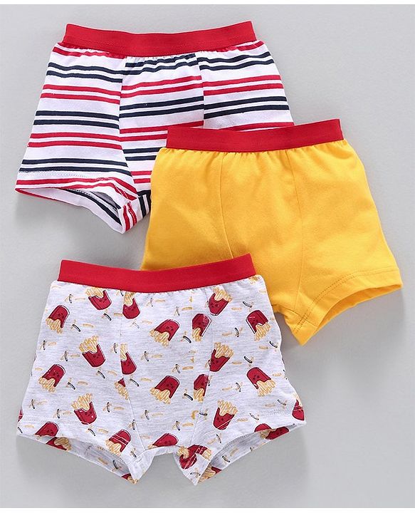 Babyhug Cotton Brief Striped & Printed Pack of 3 - Yellow  Red