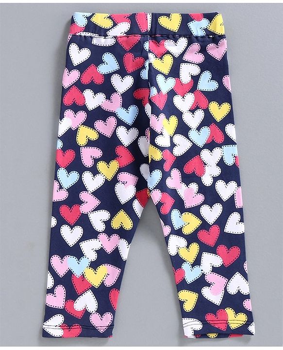 Babyhug Full Length Leggings Heart Print Pack of 2 - Navy Blue Pink