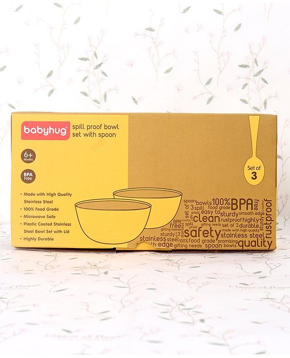 Babyhug Stainless Steel Spill Proof Bowl Set Of 2 With Spoon (Colour May Vary)