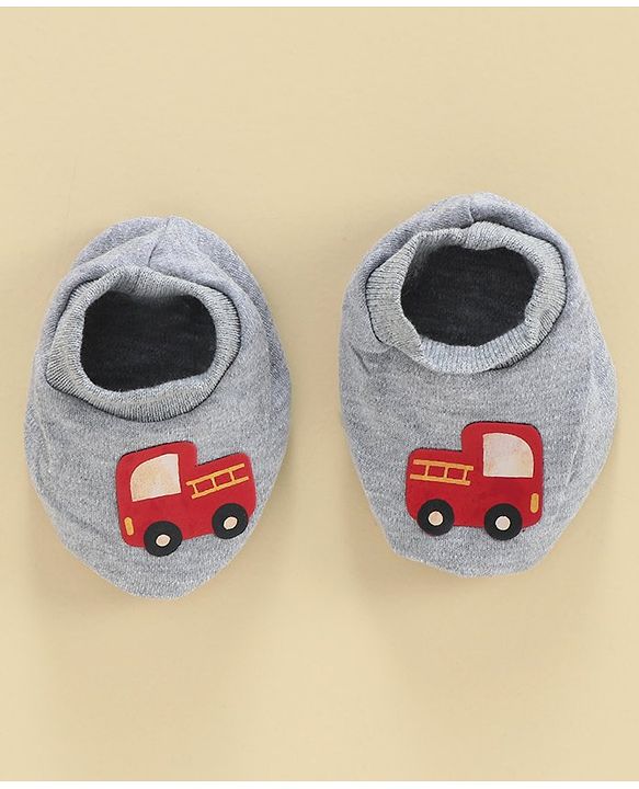 Babyhug 100% Cotton Mitten & Booties Set Vehicle Print - White Grey