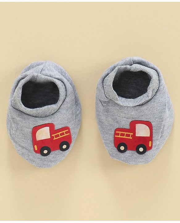 Babyhug 100% Cotton Mitten & Booties Set Vehicle Print - White Grey
