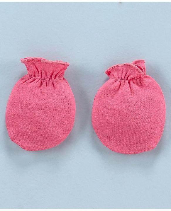 Babyhug 100% Cotton Solid & Printed Mittens Pack of 3 - White Pink