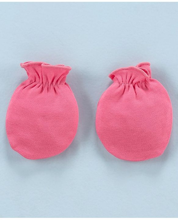 Babyhug 100% Cotton Solid & Printed Mittens Pack of 3 - White Pink