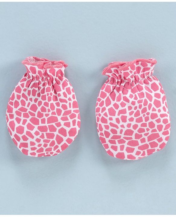 Babyhug 100% Cotton Solid & Printed Mittens Pack of 3 - White Pink