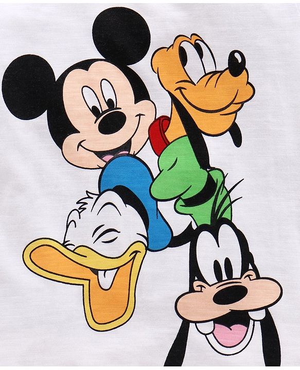 Babyhug Half Sleeves Tee Mickey Mouse & Friends - White