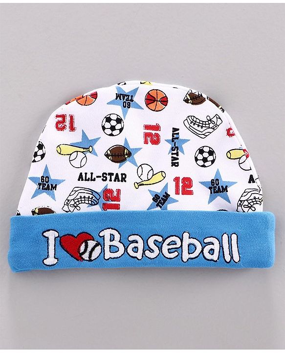 Babyhug 100% Cotton Cap Baseball Print Blue White -  Diameter 10 cm