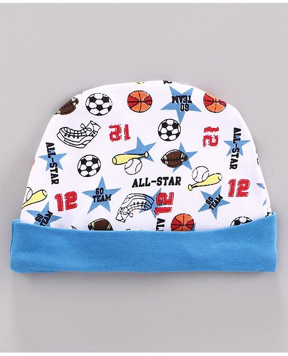 Babyhug 100% Cotton Cap Baseball Print Blue White -  Diameter 10 cm