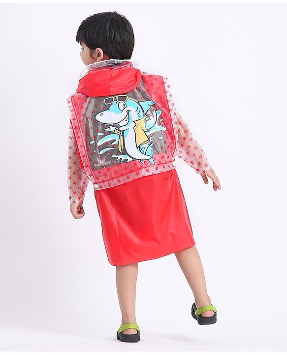 Babyhug Full Sleeves Hooded Raincoat With School Bag Provision  - Red