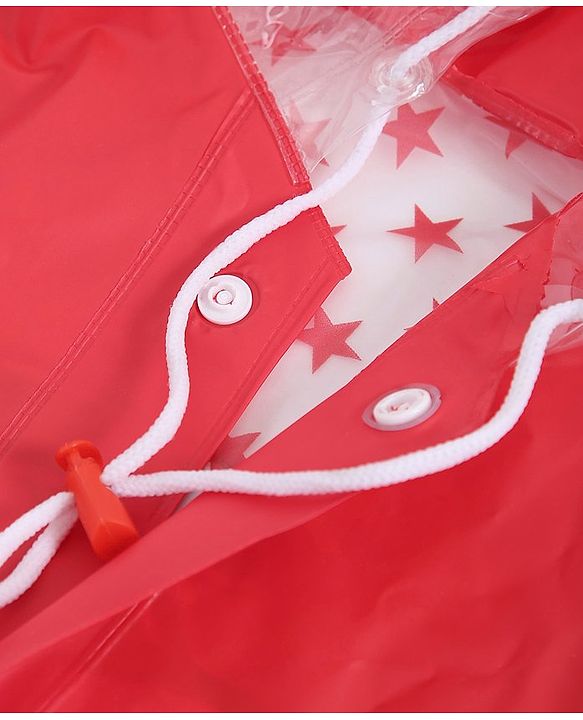 Babyhug Full Sleeves Hooded Raincoat With School Bag Provision  - Red