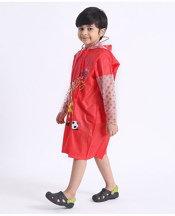 Babyhug Full Sleeves Raincoat Animal Print - Red