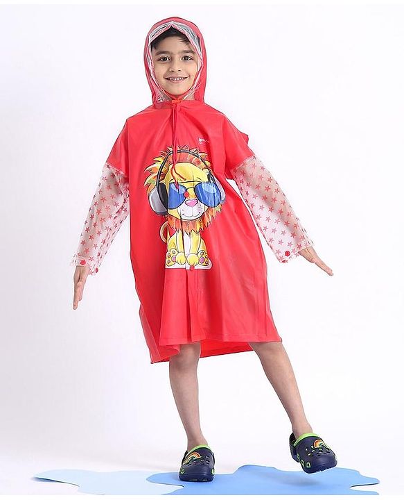 Babyhug Full Sleeves Raincoat Animal Print - Red