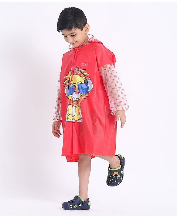 Babyhug Full Sleeves Raincoat Animal Print - Red