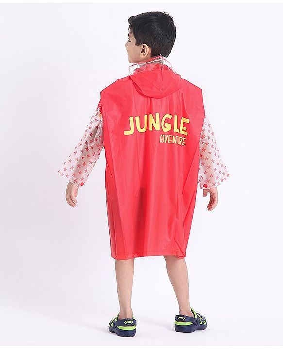 Babyhug Full Sleeves Raincoat Animal Print - Red